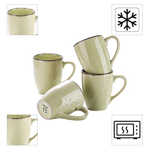 Vancasso Navia Prato Tea Coffee Mugs - 4Pc Contemporary Ceramic Cups Set Stoneware Drinking Cups - 350Ml - Yellow Green #TOP1