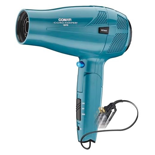 Conair Cord-Keeper Dryer with Folding Handle and Retractable Cord, 1875W Travel Hair Dryer, Ionic Technology, Teal