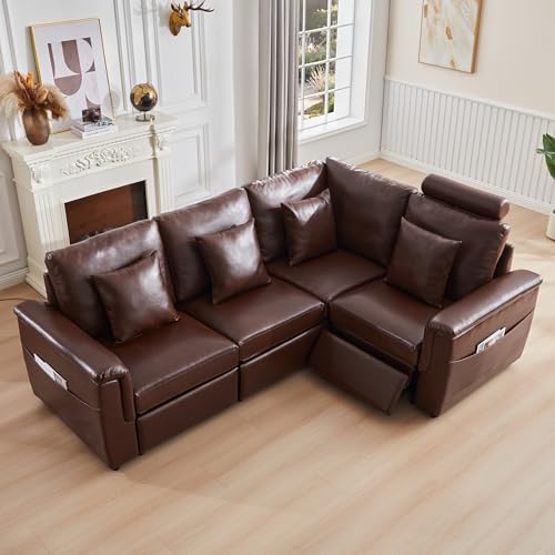 Image of RARZOE Modular Sectional Couch Corner Seat Module, Faux Leather Armless Corner Seat, Modular Sectional Sofa Module for Living Room Home Theater,Brown