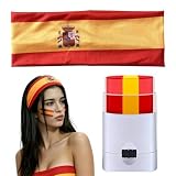 DOVBAN Pack de 2 Diadema Elástica Y Pintura Facial Bandera Española Rojo Y Amarillo Accesorio Hincha Para Mundial Carnaval Fiesta Disfraz