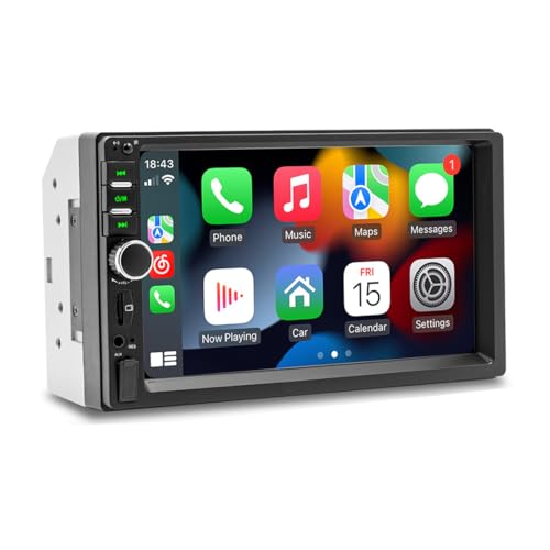 BOOMBOOST Double Din Car Stereo with CarPlay and Android Auto 7 Inch Touch Screen Car Audio Receiver Support Mirror Link/Bluetooth Hands Free Call/FM/TF/USB/EQ/Aux-in Car Radio