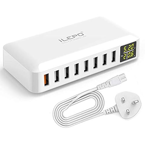 iLepo 60w QC3.0 USB Charger with LCD Display 8-Port Charging Stations Multi USB Port Fast Charging for Smart Phone Tablet MP3 Player 5V Bluetooth Speaker and Other Devices Cover