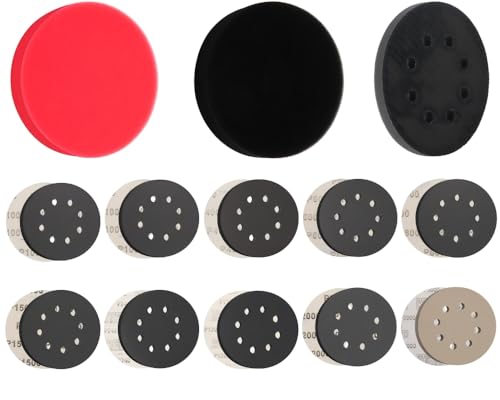 MORLARCO ランダムサンダー ペーパー 125mm 耐水ペーパー 120～5000番 50枚入セット 付属 ポリッシャー バフ 125mm 2個 ランダムサンダー パッド 1個
