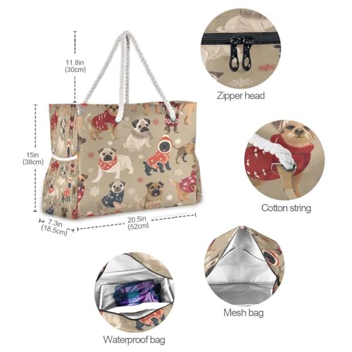 Large Beach Bags Totes Canvas Tote Shoulder Bag Dogs Clothes Water Resistant Bags for Gym Travel Daily4
