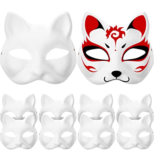 Ipetboom 10Pcs Animal Masquerade Mask, Cat Face Mask Blank Masquerade Mask DIY Mask Wolf Mask Therian Mask Halloween Mask Plain Masks for Decorating