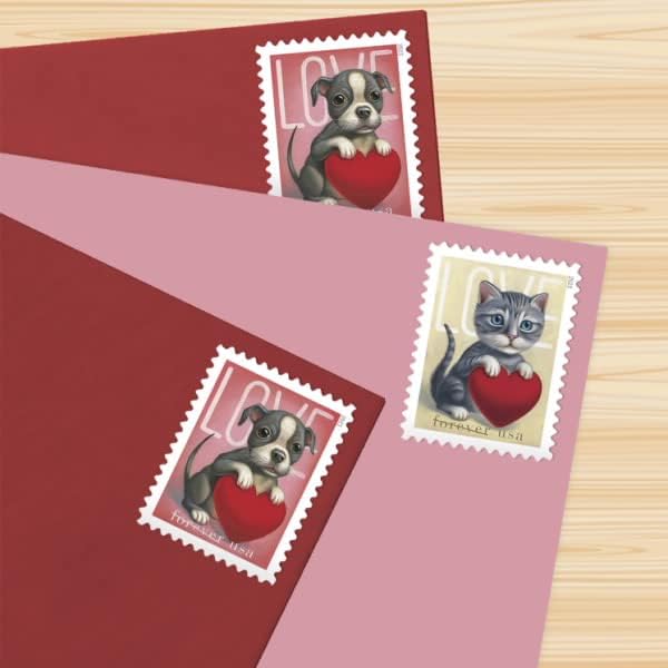 Miniatura 3 de USPS Love 2023 (hoja de 20) Sellos postales Forever Postal US First Class San Valentín perro, gato, cachorro, gatito, mascota, boda, celebración,