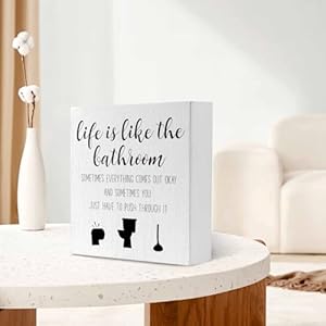 Funny Bathroom Wooden Box Sign Decor for Women Men, Life is Like The Bathroom Wooden Plaque for Bookshelves Tables Living Room Shelf Bedrooms Office Tabletop Decorations 5 x 5 Inches Funny Bathroom Wooden Box Sign Decor for Women Men Life is Like The Bathroom Wooden Plaque for Bookshelves Tables Living Room Shelf Bedrooms Office Tabletop Decorations 5 x 5 Inches