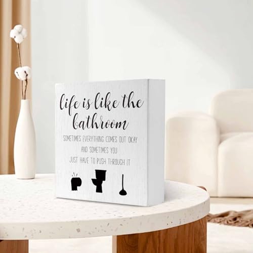 Funny-Bathroom-Wooden-Box-Sign-Decor-for-Women-Men-Life-is-Like-The-Bathroom-Wooden-Plaque-for-Bookshelves-Tables-Living-Room-Shelf-Bedrooms-Office-Tabletop-Decorations-5-x-5-Inches Funny Bathroom Wooden Box Sign Decor for Women Men Life is Like The Bathroom Wooden Plaque for Bookshelves Tables Living Room Shelf Bedrooms Office Tabletop Decorations 5 x 5 Inches