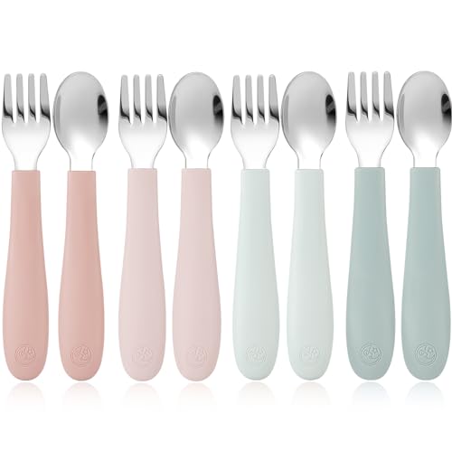 Coix Foam ETCS-8-JAMES Coixfoam 8 Pieces Toddler Utensils, Toddler Safe Silverware Set With Food Grade Silicone Hanlde, 18/8 Stainless Steel, Perfect Length For New Self Feeders, Dishwasher Safe cover
