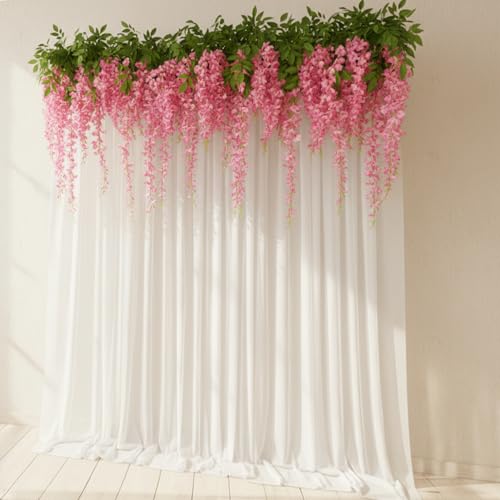 Image of Party Propz Pink Wisteria Artificial Flowers for Decoration Hanging -12Pc(3.6ft), Ganpati Decoration Setup For Home, 2Pcs 8ft Leaves, varamahalakshmi decorative items, Krishna Janmashtami, Haldi Decor