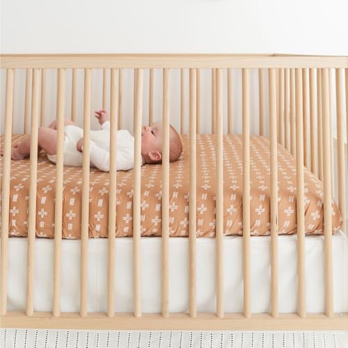 Crane Baby Crib Sheet, Copper Dash Neutral Crib Sheets & Toddler Sheets, 100% Cotton Sateen, 28" x 52", Breathable & Fitted