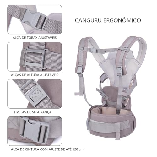 Bolsa canguru ergonômico bebê cinza mamãe 12 posições 3 em 1