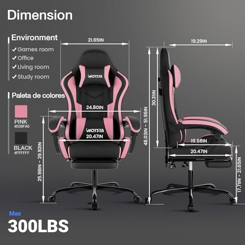 Image of Ergonomic Gaming & Office Chair, Footrest, Racing Design Black /Pink | PVC with headrest,lumbar, Adjustable Height recliner for adults 2D-Linkage Armrests for 300LBS