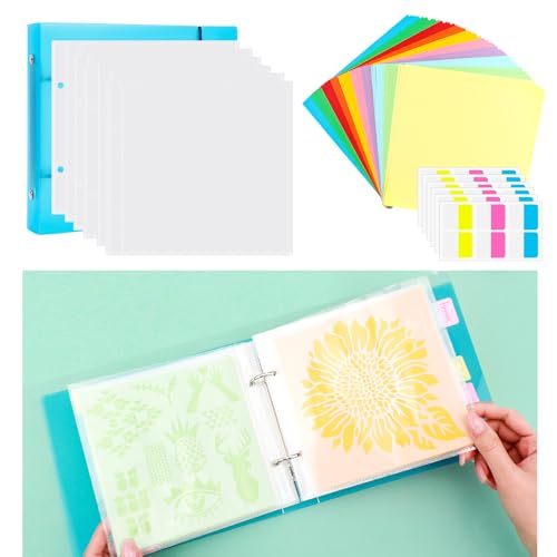 Image of Cookie Stencil Storage Binder for Storage 6x6inch Stencils,Die Cuts,DIY Scrapbooking,Clear Stamp,Storage Folder Organizer Include 1 Blue Cover,50 Sleeve,50 Backing Paper and 10 Sheets Divider Tabs
