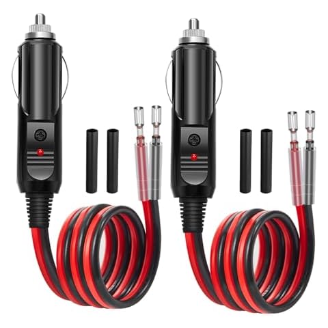 Chanzon 2 Pack 12V / 24V 15A Car Cigarette Lighter Plug, 16AWG Heavy Duty Fused Male Plug Adapter with LED Light, Replacement Cigarette Lighter Socket Cord (Black Heat Shrink Tubing Included) Cover