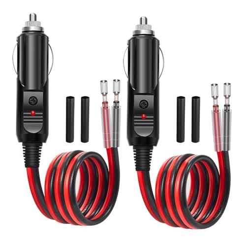 Chanzon 2 Pack 12V / 24V 15A Car Cigarette Lighter Plug, 16AWG Heavy Duty Fused Male Plug Adapter with LED Light, Replacement Cigarette Lighter Socket Cord (Black Heat Shrink Tubing Included)