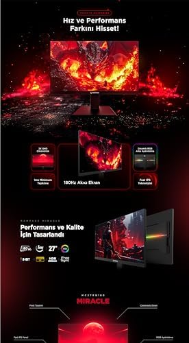 Rampage MIRACLE MC27RQ180 27'' 180Hz 1ms Fast IPS QHD 2K HDR Freesync Pivot PC Flat Oyuncu Monitörü - Görsel 7