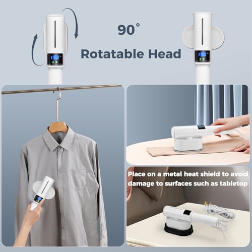 Praclife Travel Steamer for Clothes with LED Screen Display, Portable Travel Iron Steam Mini Holiday 1200W Fast Heat Up Handheld Garment Steamer, 90° Rotatable Handle, 100ml Water Tank, White - Image 7