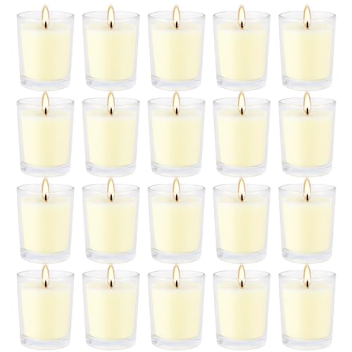 Juego de 20 velas votivas de citronela de 2 onzas en taza de cristal, velas decorativas de citronela amarilla, velas de té para interiores y exteriores, velas perfumadas a granel