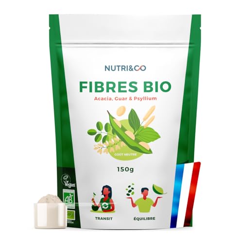 NUTRI & CO Fibres BIO - Laxatif 100% Naturel soulage la Constipation - Équilibre Flore Intestinale - Transit Detox Colon - eBook de recettes - 150 g de Poudre Végétale - Fabriqué in France