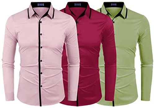 Image of Zombom Combo of Men's Cotton Blend Solid Regular Fit Casual Full Sleeves Shirts (Pack of 3)