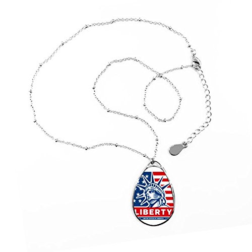 Collier pendentif teardrop Statue de la Liberté et drapeau américain