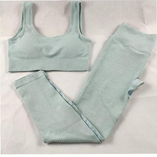 xuew Las Mujeres Deportes de Conjunto Polainas y Gimnasio de Deportes de la Alta Cintura del Sujetador de Ajuste elástica Conjunto de Ropa Deportiva de la Yoga, de Dos Piezas