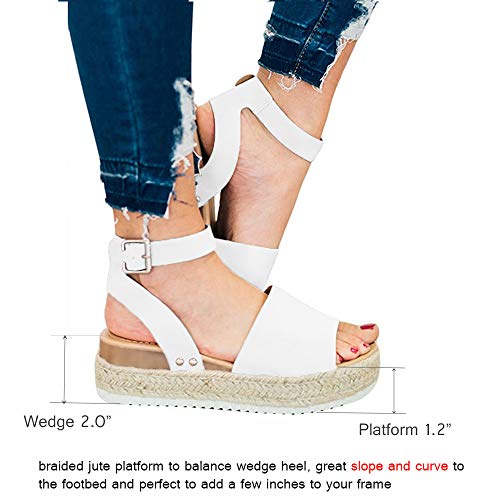 Athlefit Women's Platform Sandals Espadrille Wedge Ankle Strap Studded Open Toe Sandals Size 8.5 White #TOP3