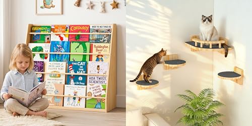 Image of XiaZ Scalloped Kids Bookshelf & Cat Wall Shelves
