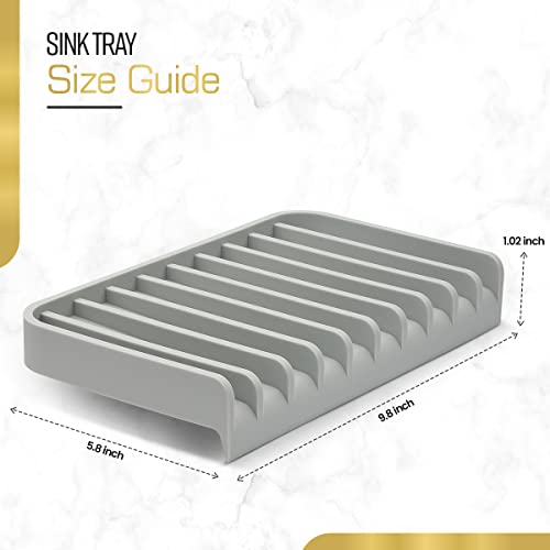 Effilogic Kitchen Soap Tray - Dish Soap Holder For Kitchen Counter Kitchen Sink Sponge Holder Sink Protectors For Kitchen Sink Organizer Drying Mat For Kitchen Counter Bathroom Soap Holder Large Grey #TOP2