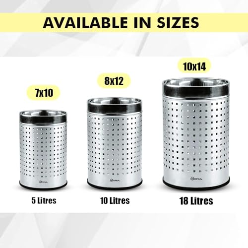 Image of mofna Stainless Steel Square Perforated Dustbin, Garbage Bin Paper Bin For Home, Bedroom, washrooms, Office, Kitchen, Bathroom (10 inchx24 inch inch - 30-Liter (Silver)