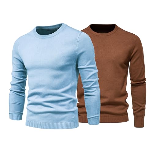JEKE-DG Men's 2 Pack Long Sleeve Crew Neck Pullover Knitted Basic Solid Sweater Slim Fit Casual Fall Winter Sweaters