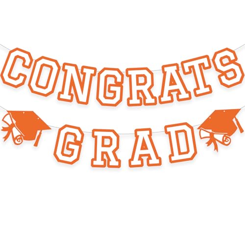 Image of Congrats Grad Banner Graduation Party Banner Decoration Hanging Garland High School College Backdrop Supplies Orange White