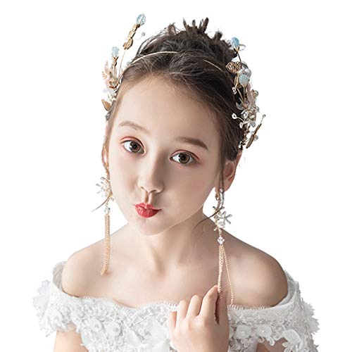 ZGP &Headdress Crown Flower Wreath Children's Crown Hair Accessory Set Girl Crown Crystal Pink Flower Garland floral garland