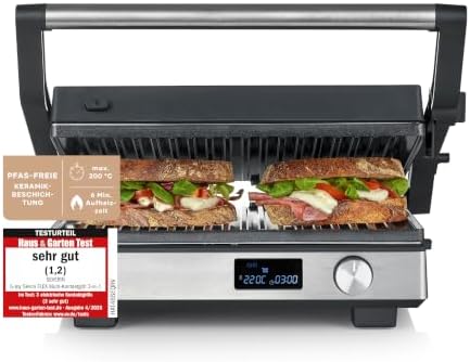 SEVERIN Kontaktgrill SEVINI FLEX, 3-in-1 Multikontaktgrill, hochwertige Keramikbeschichtung, XL-Grillfläche, spülmaschinengeeignete Grillplatten, Burger, Panini, 2000W, schwarz/Ede