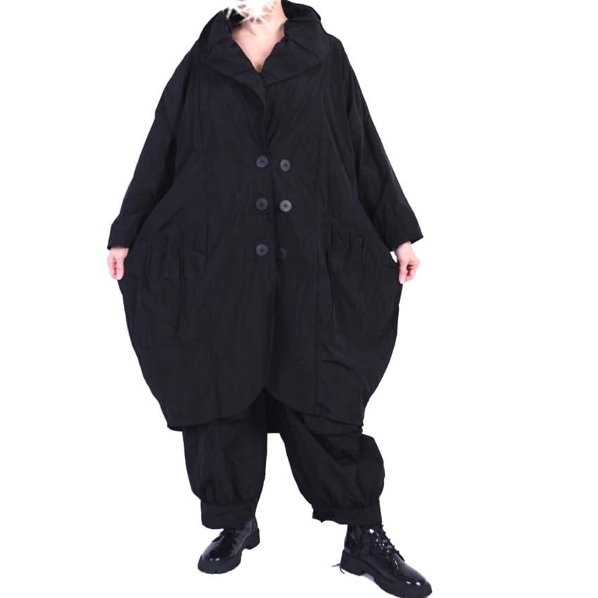 Grisodonna Italian Design Women's Layered Look Transition Coat Swinger 44 46 48 50 52 54 56 58 60 62 L XL XXL 3XL 4XL 5XL Warm Long Trench Coat Scarf Collar