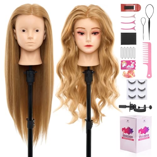 Neverland Beauty Mannequin Head with 80% Real Human Hair - 28 Inch Makeup Cosmetology Hairdressing Training Head Practice Doll Head Manikin Styling Head Braiding Mannequin Head