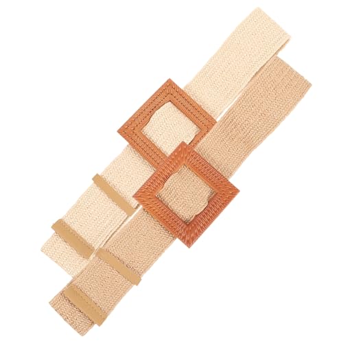 NOLITOY 2pcs Women Adjustable Woven Waist Belts Wooden Buckle Fashionable Elastic Belts for Dresses and Pants Bohemian Style for Vacation