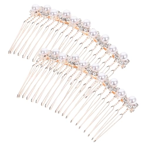 OSOLADY 2個 ヘアコーム ヘアアクセサリー 宝石 花嫁のアクセサリー 櫛 パールヘアコーム リンストーンヘアコーム 結婚式のヘアアクセサリー 結婚式用のヘアコーム 合金パールラインストーン