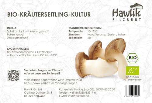 Foto von Hawlik Pilzbrut - Pilzzuchtset Bio Kräuterseitlinge - Pilze züchten Set mit Substrat, Myzel und Anleitung - Kinderleichte Pilzzucht ohne Vorwissen - Kräuterseitlinge züchten in Haus & Garten