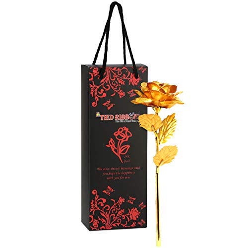 TIED RIBBONS Valentine Gift for Girlfriend Wife Girls Women - Romantic Teddy Bear Card Pendant and Artificial Golden Rose Flower with Box Hamper,Silk 6 41Ma hS52RL