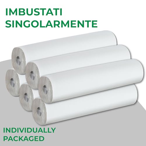 Lage 6 medizinische Bettlaken aus 100% reiner Zellulose, für Kosmetikbett, Massage, Spa, Made in Italy, saugfähig, hypoallergen, Einweg-Rolle 60 cm x 50 m, Rollen, einzeln verpackt