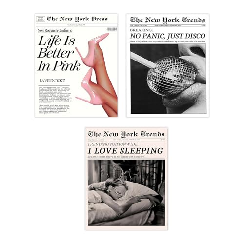BIVYAX Lote de 3 Pósters Estéticos Feministas, Diseño Vintage Periódico con Ambiente New York, Decoración de Pared en Blanco y Negro para Habitación de Chica, Salón o Piso Compartido