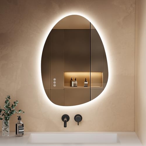 S'AFIELINA Specchio con illuminazione, asimmetrico LED da bagno, 60 x 45cm, con interruttore touch,...