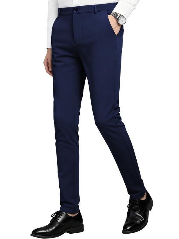 MAGE MALE Mens Skinny Stretch Dress Pants Slim Fit Suit Pants Navy Blue