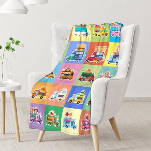 Food Truck Blanket Gifts - 30x40 Inches Funny Throw Blanket for Boys & Kids - Colorful Soft Fuzzy Car Blankets for Couch & Office