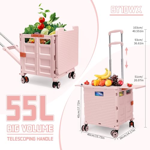 Chariot de courses pliable rose pour le camping et le marché - 7