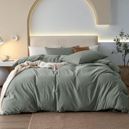 Image of Viewstar Premium Cotton Duvet Cover, Single Size 60x90 Inches, 300 Thread Count, Ultra-Soft, Wrinkle-Free, Cotton-Quilt /Comforter Zipper Cover (Sage Green)