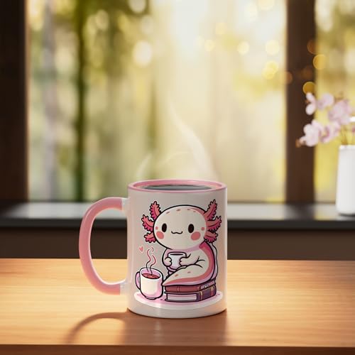Taza de cerámica con axolote rosa y blanco miniatura 3