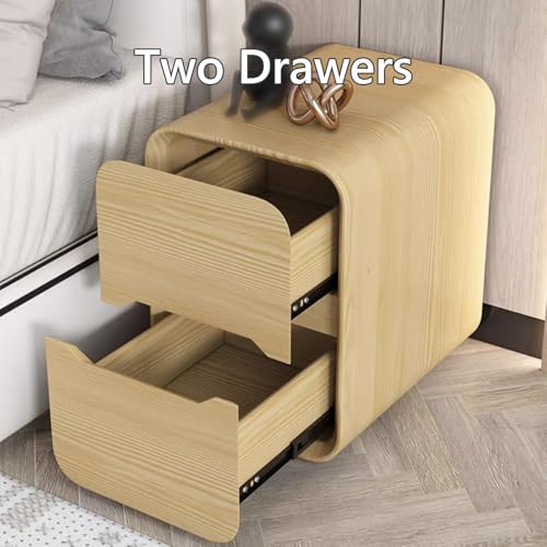 Table de chevet étroite en bois massif et cuir microfibre beige 30cm